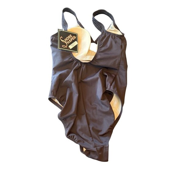 NWT Vintage 1980s Shore Shapes Brown Swimsuit Size 12 Made in USA - Picture 4 of 9